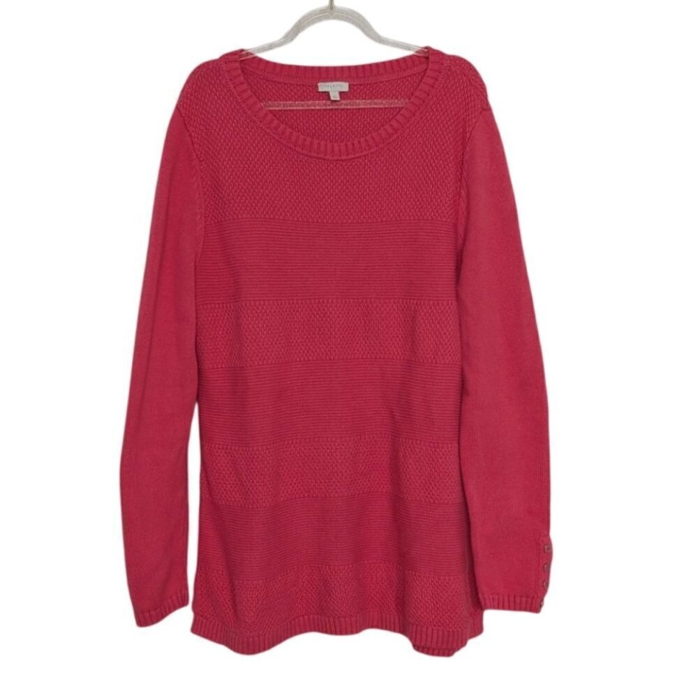 Talbots Textured Sweater Womens Size Large Pink 100% Cotton Long Sleeve Pullover